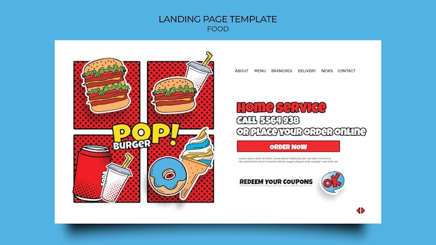 Free PSD pop art food landing page