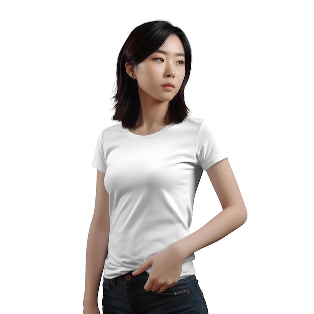 Free PSD portrait of asian woman in white t shirt isolated on white background