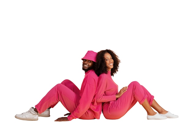 Free PSD portrait of couple in love wearing pink