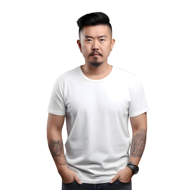 Free PSD portrait of handsome asian man in white t shirt on white background