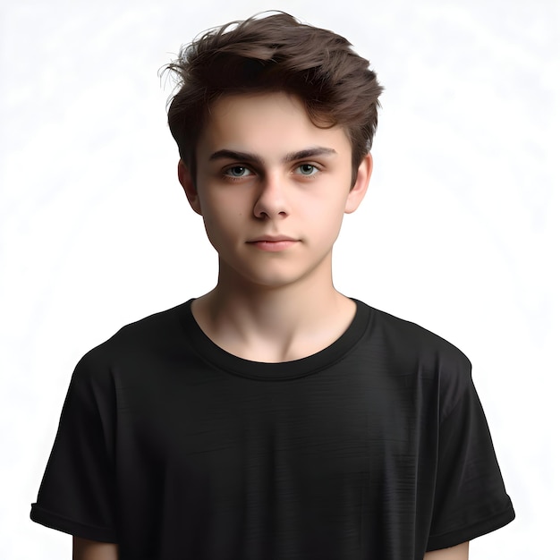 Free PSD portrait of a handsome young man in black t shirt on white background