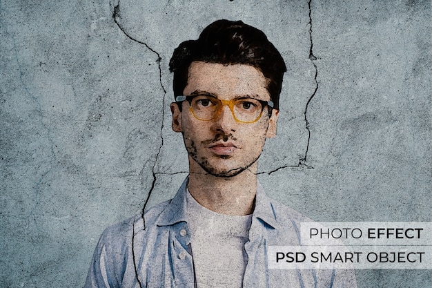 Free PSD portrait of person with cracked wall effect