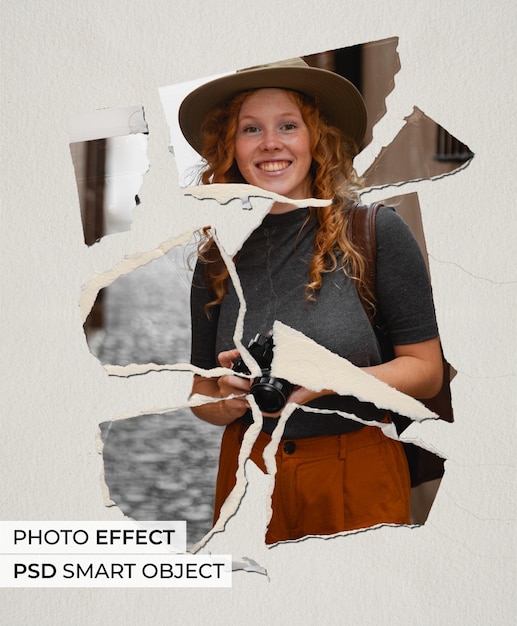 Free PSD portrait of person with torn paper effect