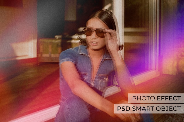 Free PSD portrait of person with toy camera effect