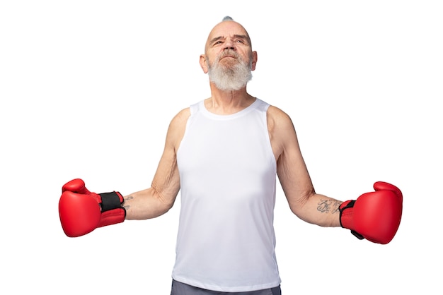 Free PSD portrait of senior man with boxing gloves