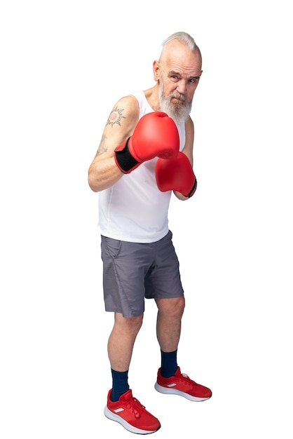 Free PSD portrait of senior man with boxing gloves