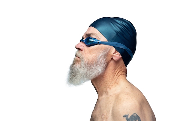 Portrait of senior man with swimming gear