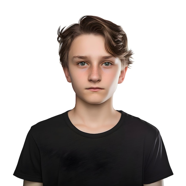 Free PSD portrait of a teenage boy in a black t shirt isolated on white background