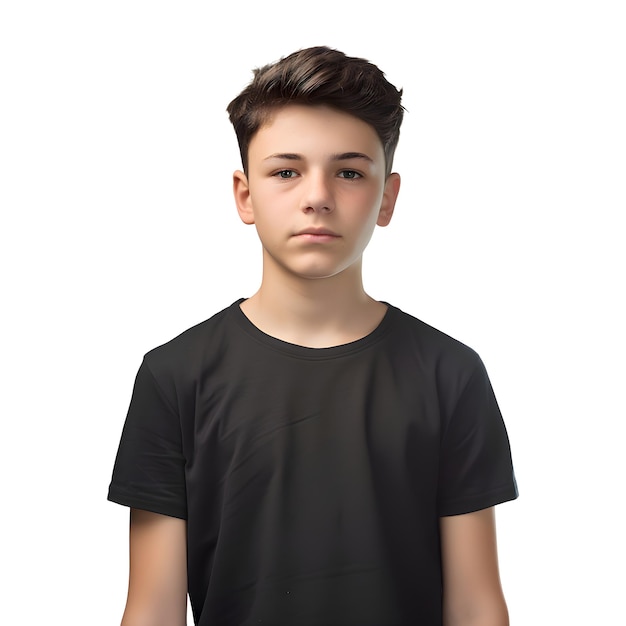 Free PSD portrait of a teenage boy in a black t shirt isolated on white background