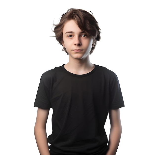 Free PSD portrait of a teenage boy in a black t shirt on a white background