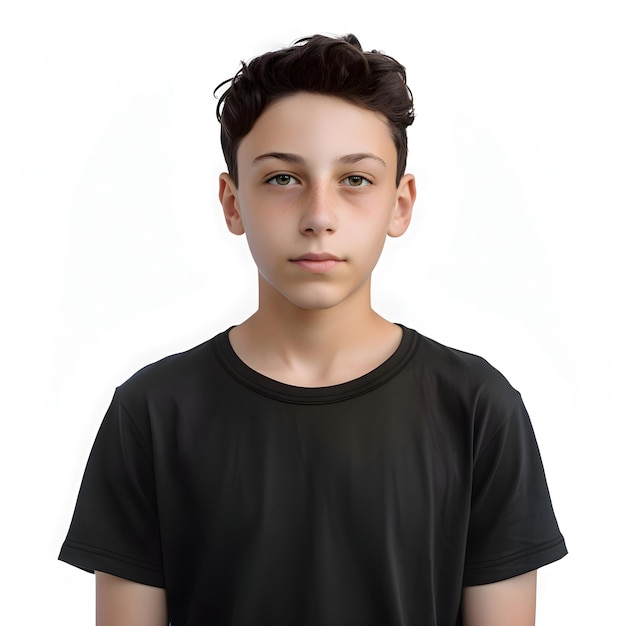 Free PSD portrait of a teenage boy with black t shirt isolated on white background