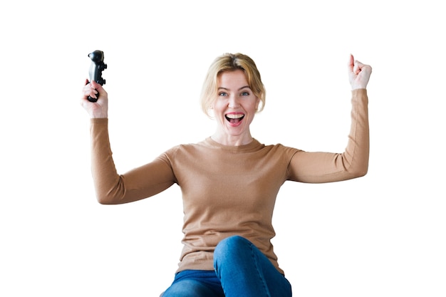 Free PSD portrait of woman playing video games