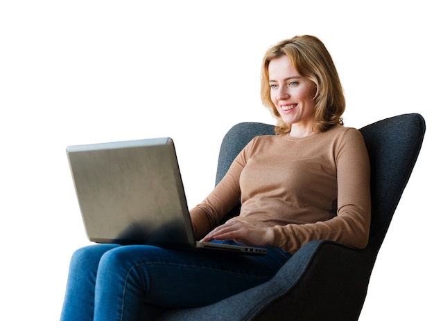 Portrait of woman using laptop computer