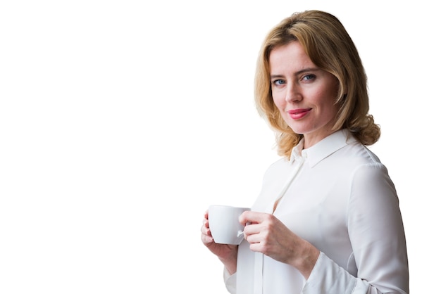 Free PSD portrait of woman with coffee cup