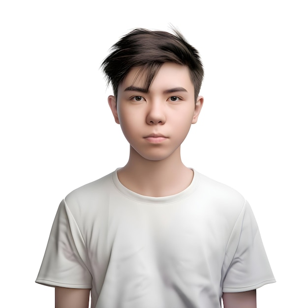 Free PSD portrait of young asian man in white t shirt isolated on white background