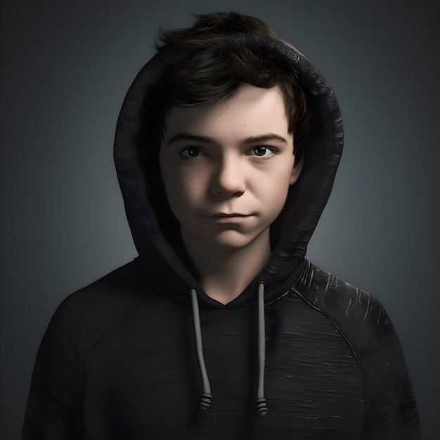 Free PSD portrait of a young man in a black hooded sweatshirt