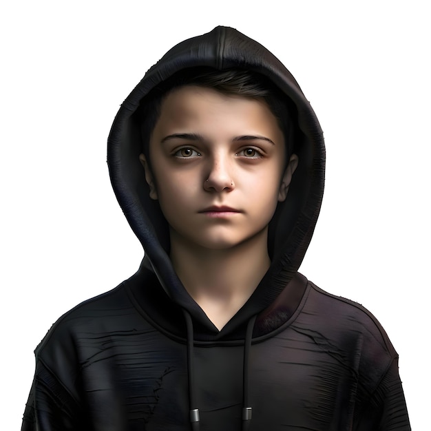 Free PSD portrait of a young man in a black hoodie on a white background