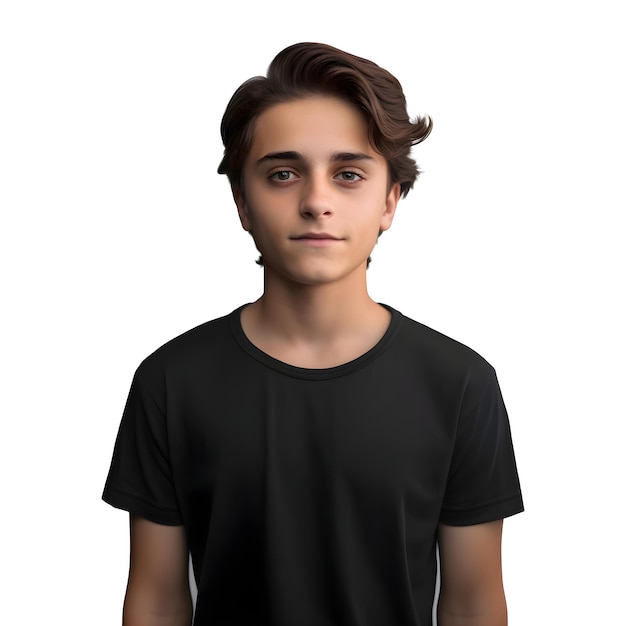 Free PSD portrait of a young man in black t shirt isolated on white background