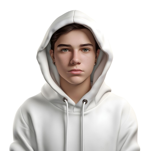 Free PSD portrait of young man in white hoodie isolated on white background