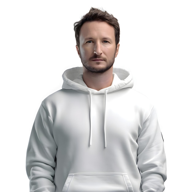 Free PSD portrait of a young man in a white hoodie on a white background