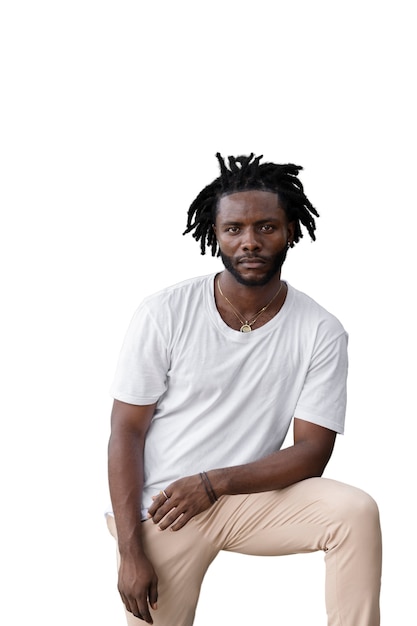 Free PSD portrait of young man with afro dreadlocks hairstyle