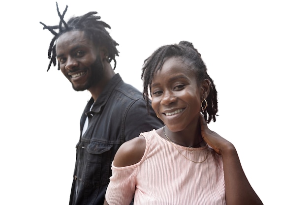 Free PSD portrait of young man and woman with afro dreadlocks hairstyle