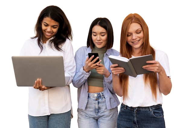 Free PSD portrait of young teenage girls with book and laptop