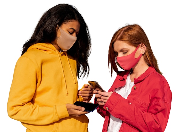 Free PSD portrait of young teenage girls with smartphone