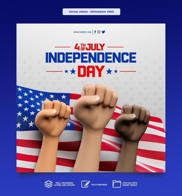 Post social media American independence day in 3d render celebration template design