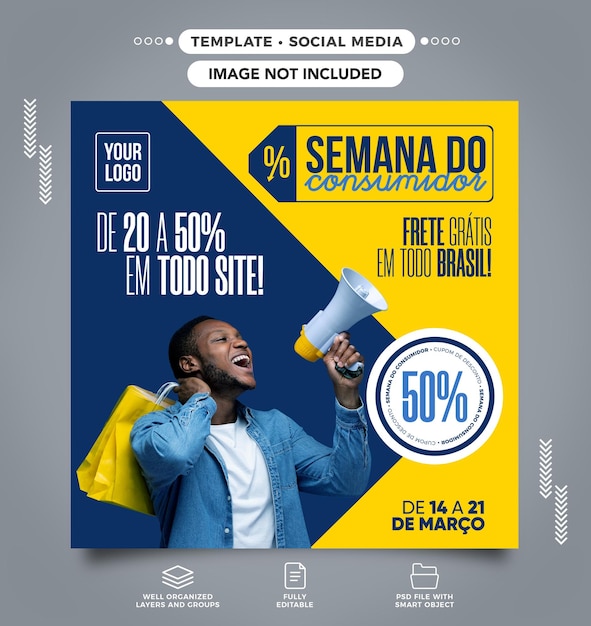 Free PSD post social media feed free shipping consumer week all over brazil