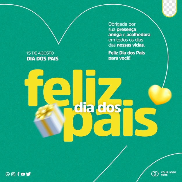 Post template social media happy fathers day celebration feliz dia dos pais in brazil