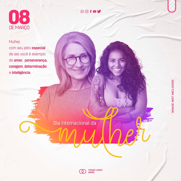 Free PSD post template social media international women's day march 8 dia internacional da mulher in brazil