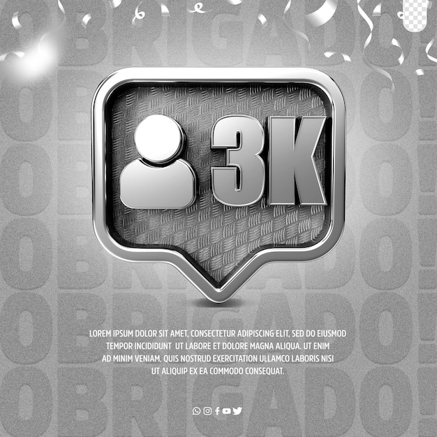 A poster for 3k with a silver frame and a silver logo social media post thank you followers