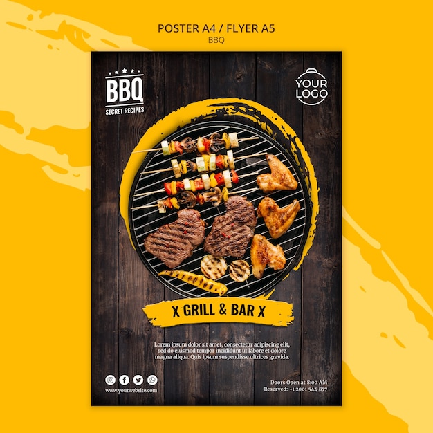 Free PSD poster concept template with bbq