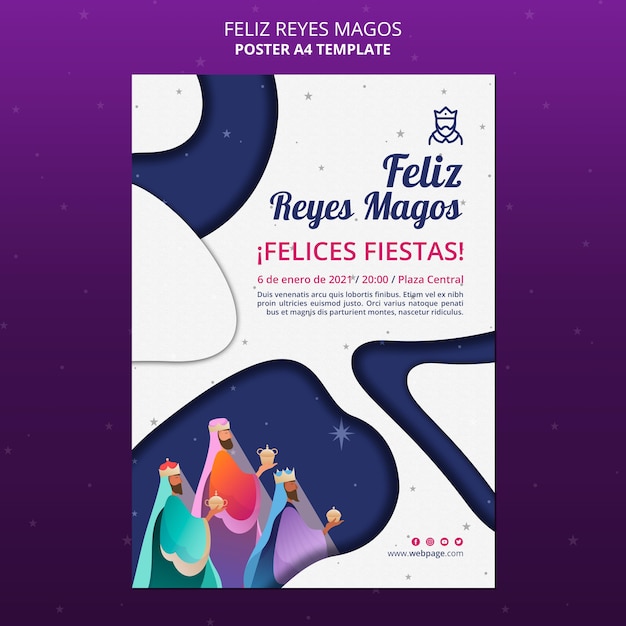 Free PSD poster feliz reyes magos ad template