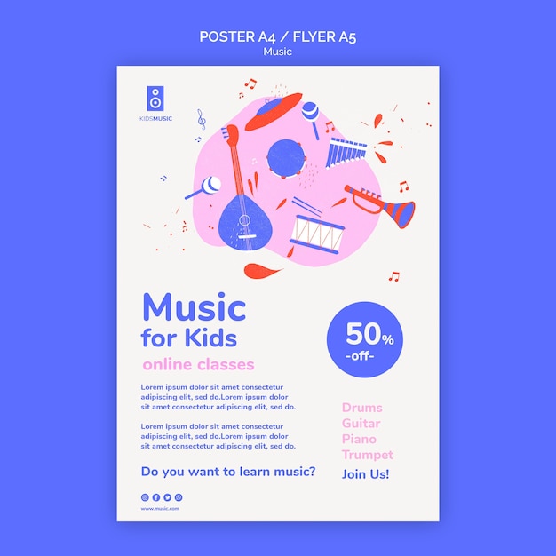 Free PSD poster kids music platform template