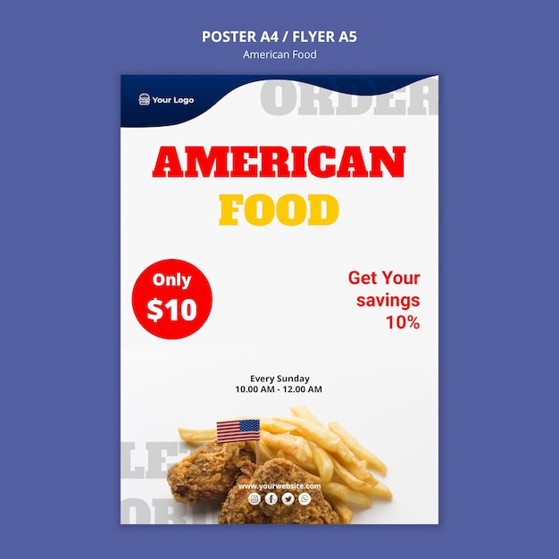 Free PSD poster template for american food restaurant