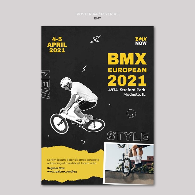 Poster template for bmx biking with man and bicycle