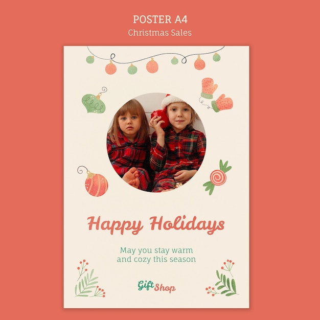 Free PSD poster template for christmas sale with children