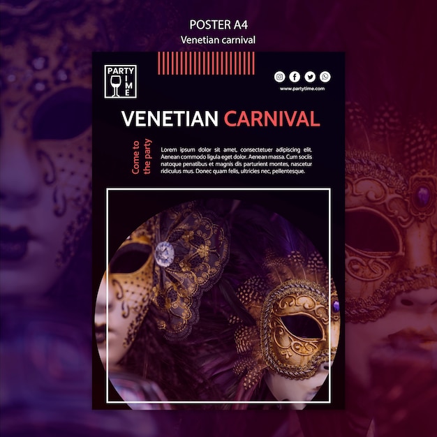 Free PSD poster template concept for venetian carnival