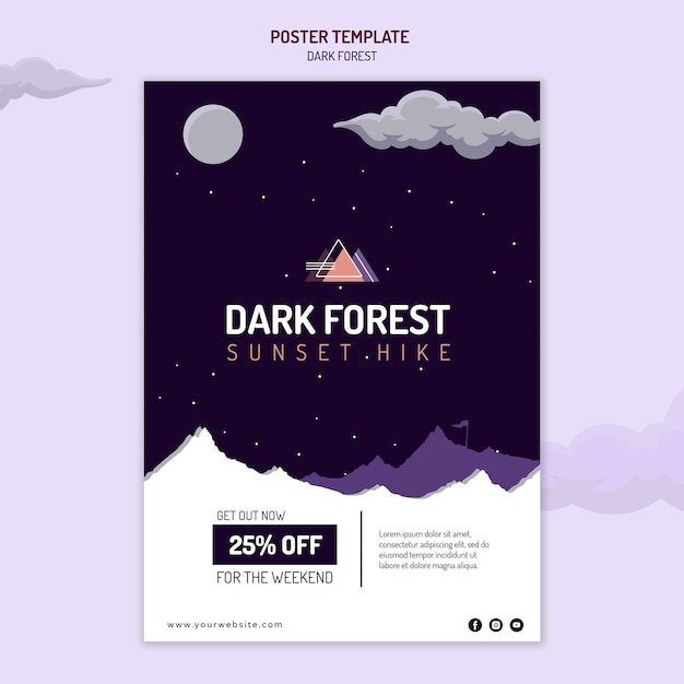 Free PSD poster template for dark forest hiking