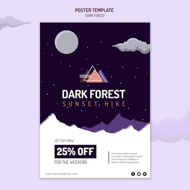 Free PSD poster template for dark forest hiking