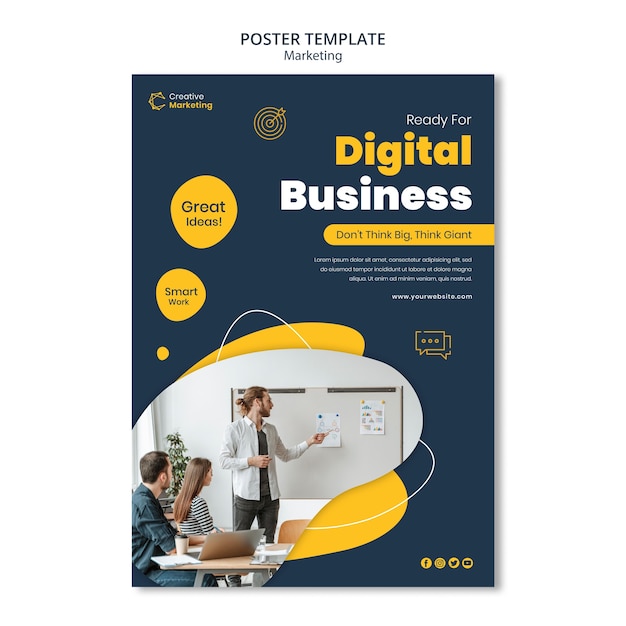 Poster template design with young man doing a presentation