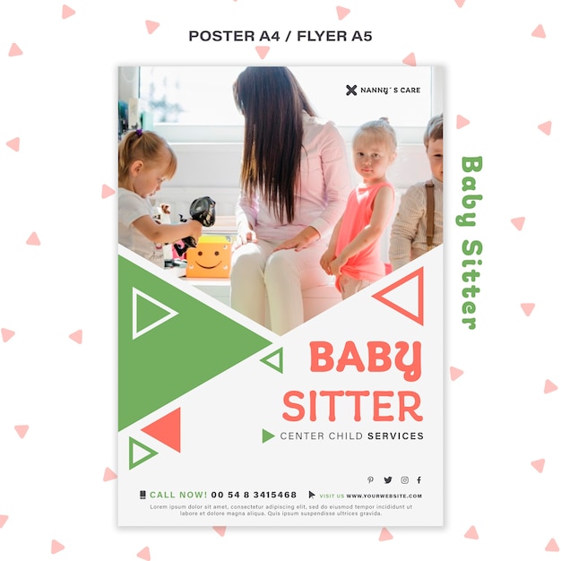 Free PSD poster template for female baby-sitter with children