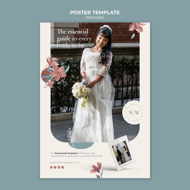 Free PSD poster template for floral wedding