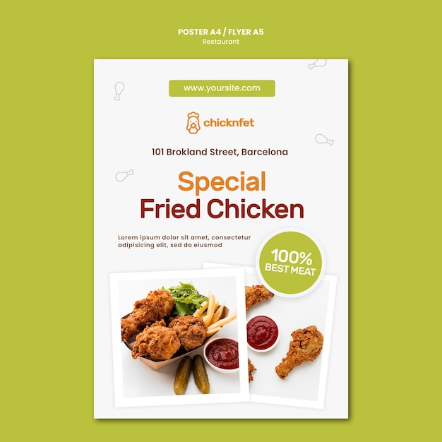 Poster template for fried chicken dish restaurant