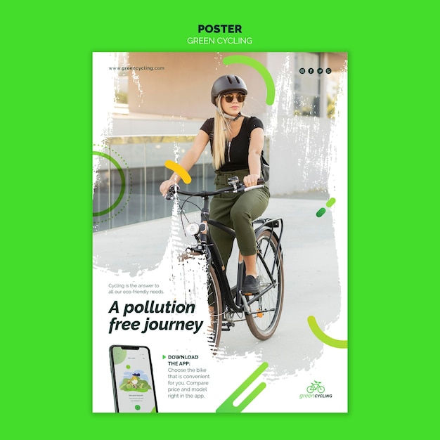 Free PSD poster template for green biking