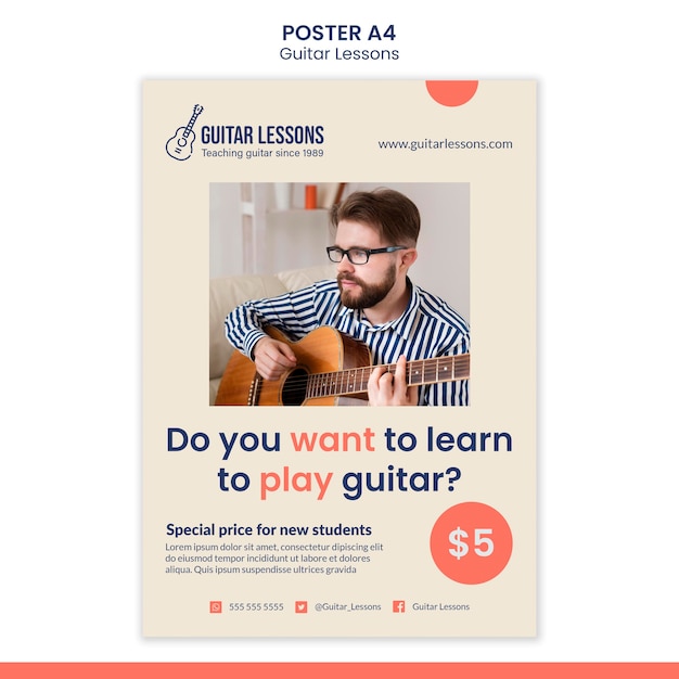 Free PSD poster template for guitar lessons