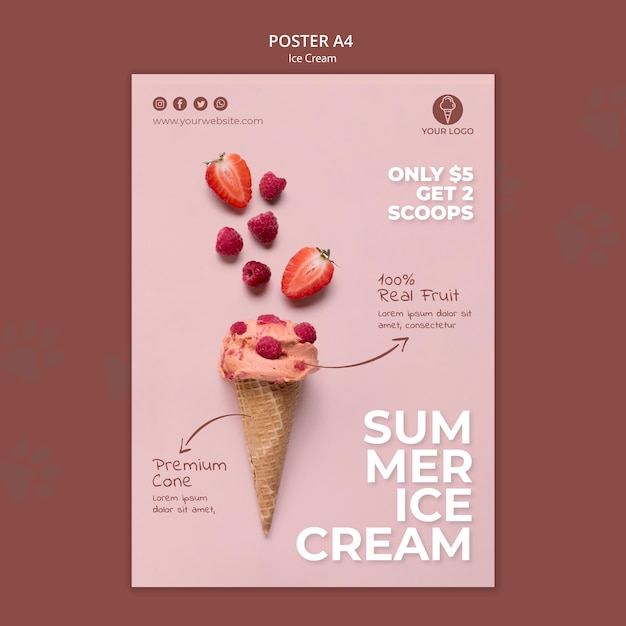 Free PSD poster template ice cream shop