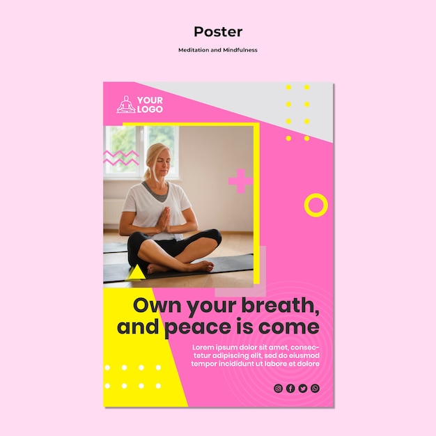 Free PSD poster template for meditation and mindfulness